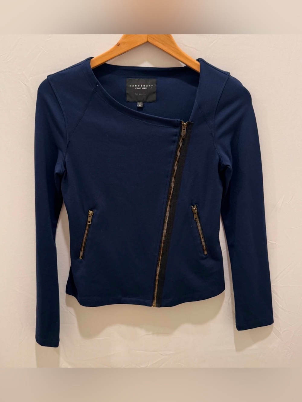 Sanctuary Women Navy Asymmetric Zip Moto Jacket XS